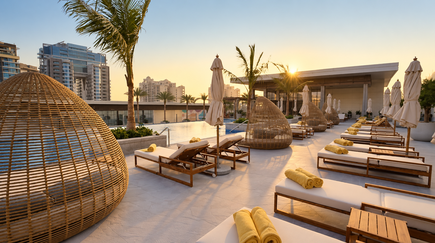 Rooftop pool at sunset at The St. Regis